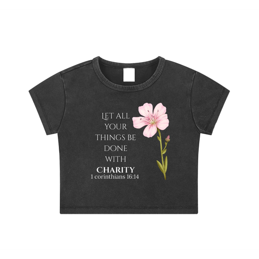 Women's Fitted Charity Crop Top (White Letters)