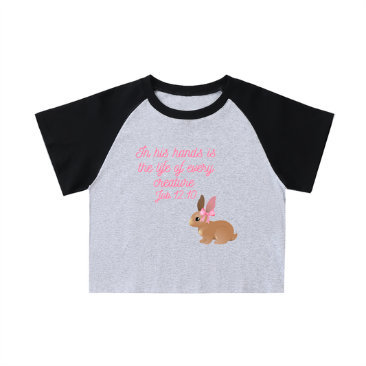 Bunny Raglan Sleeve Crop Top