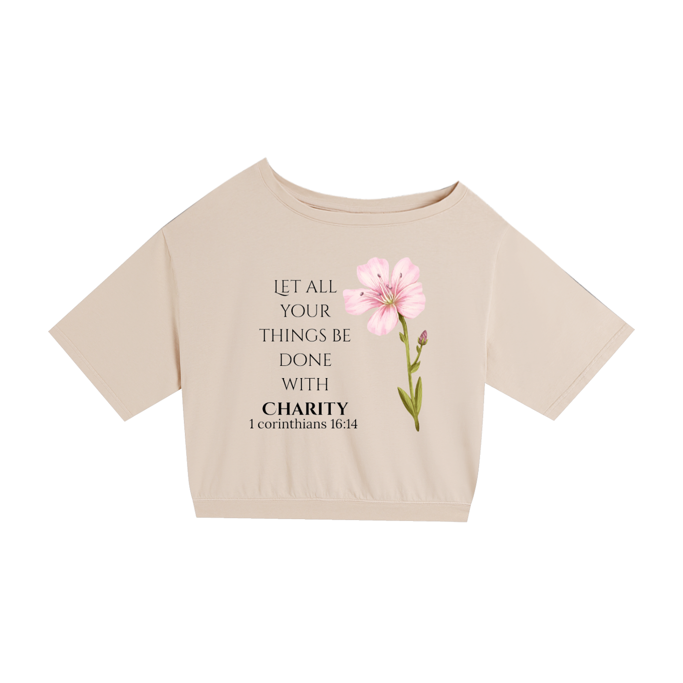 Women's Asymmetric Shoulder Charity T-Shirt (Black Letters)