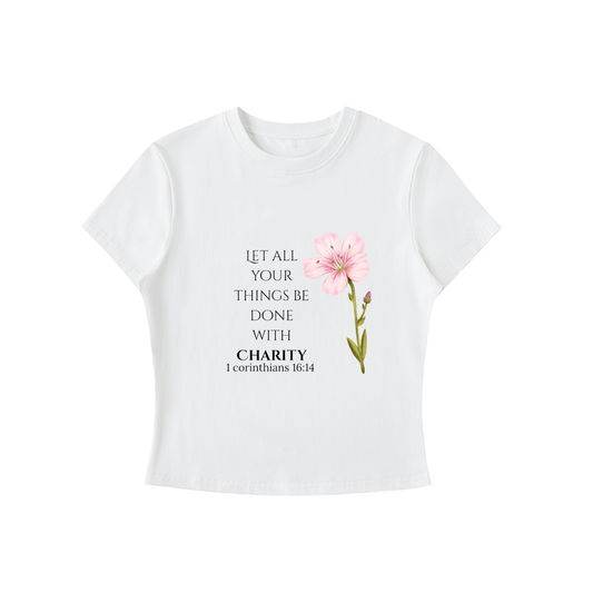 Women's Bodycon Crewneck Charity T-Shirt (Black Letters)